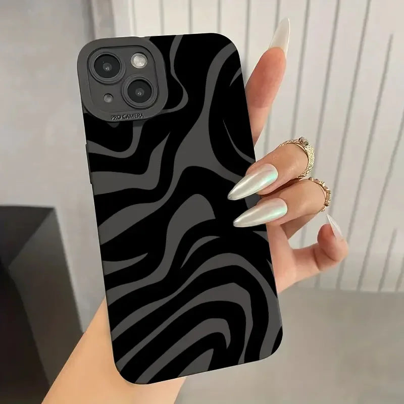 Wave Pattern Print Black Silicone Protective Phone Case For iPhone