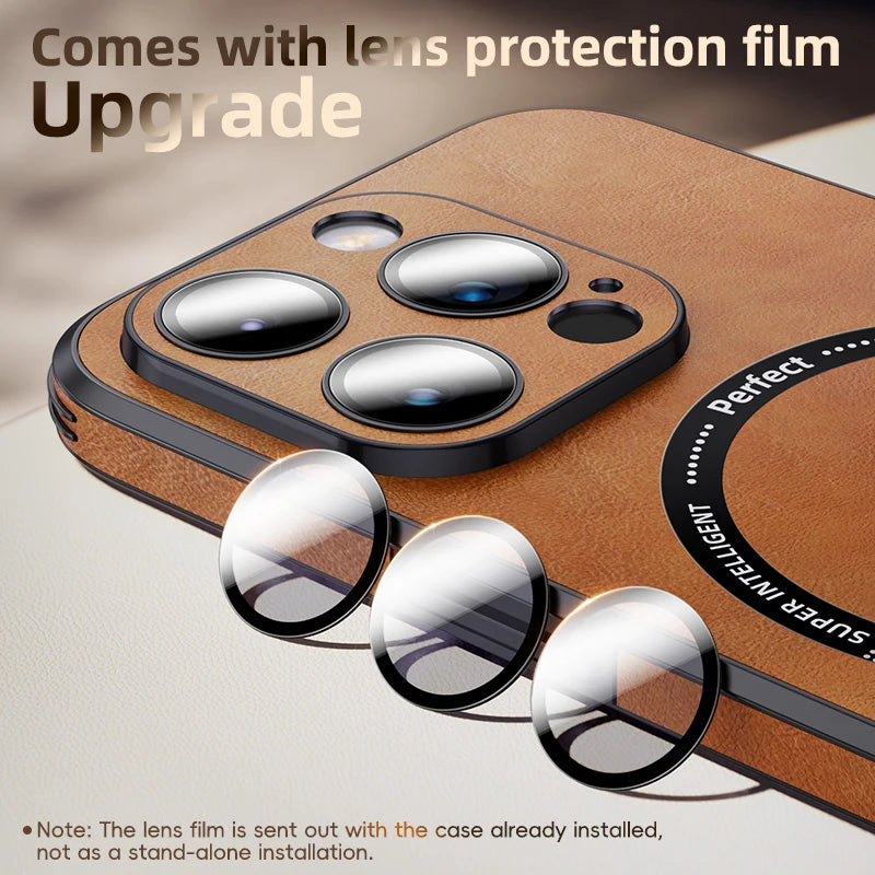 Luxury Shockproof Glass Lens Protect Magnetic Leather Phone Case For iPhone