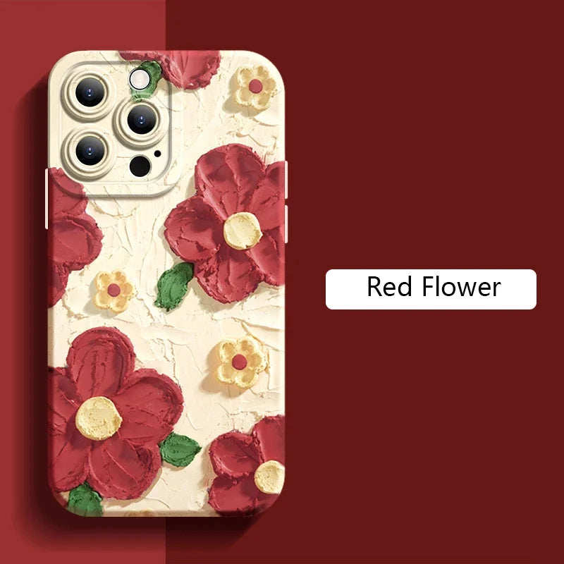 Luxury 3D Relief Oil Painting Flower Phone Case For iPhone