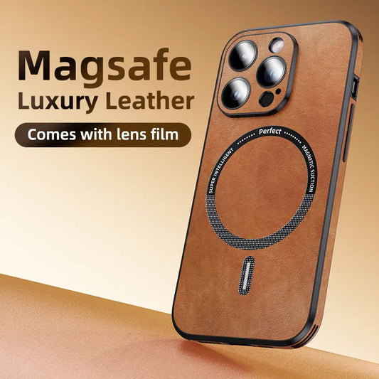 Luxury Shockproof Glass Lens Protect Magnetic Leather Phone Case For iPhone