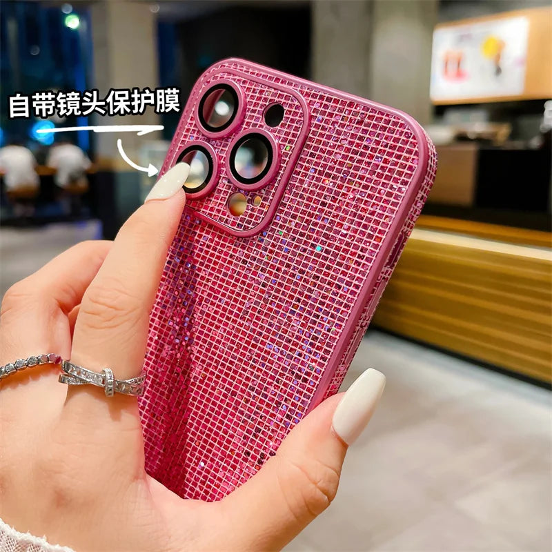 Camera Lens Glass Protection Glitter Case for iPhone