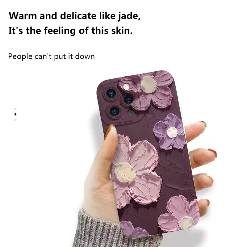 Luxury 3D Relief Oil Painting Flower Phone Case For iPhone
